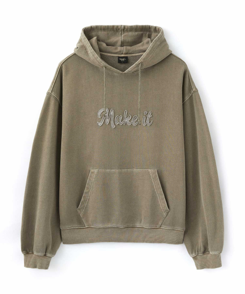 더블유엠씨() 피그먼트 슬로건 후드_BROWN 상품 이미지