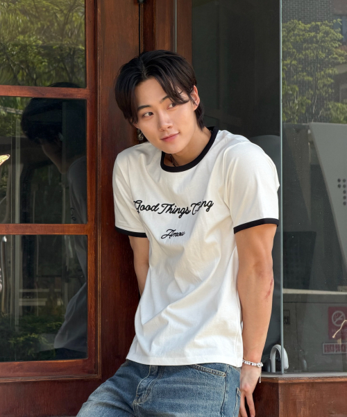Good things coming arch logo ringer half T-shirts white