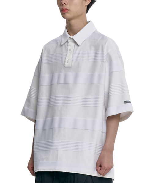 Stripe Mesh Layered Polo Shirt [WHITE]