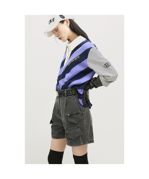 Stripe Mix Collar Long Sleeve T-shirt (violet) LFTAS25105VLT