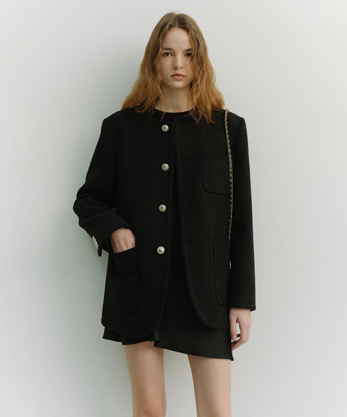 UNISEX COLLARLESS TWEED JACKET_UDJA6A109_BLACK