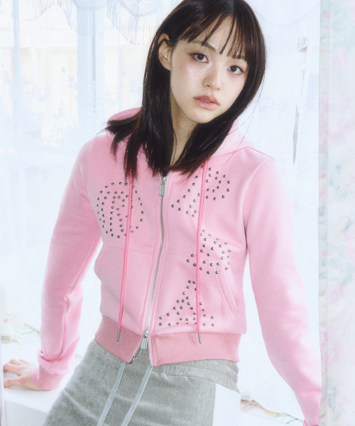 PRDA STUD LOGO HOOD ZIP-UP PINK