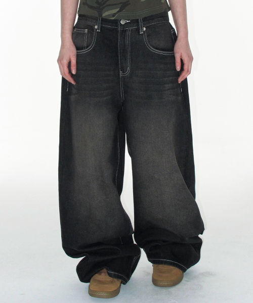 OVERFIT STITCH DENIM PANTS BLACK
