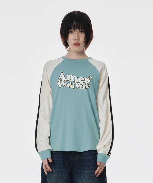 ★AMES-WORLDWIDE★LINETAPE RAGLAN LONGSLEEVE TEE BLUE★人気 아메스 월드와이드(AMES-WORLDWIDE) LINETAPE RAGLAN LONGSLEEVE