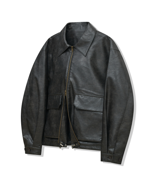 87-STAN176 pocket leather куртка black