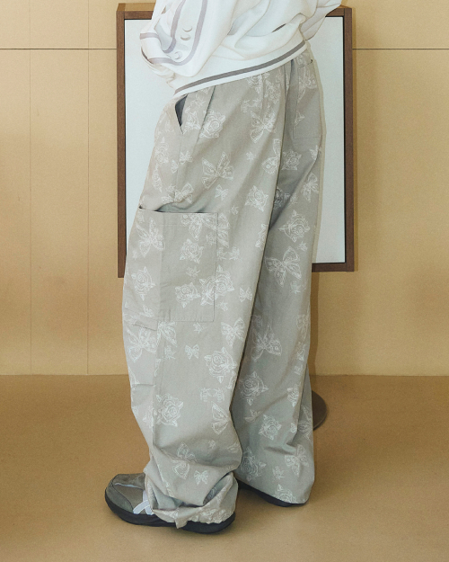 RIBBON COTTON PANTS LIGHT ASH
