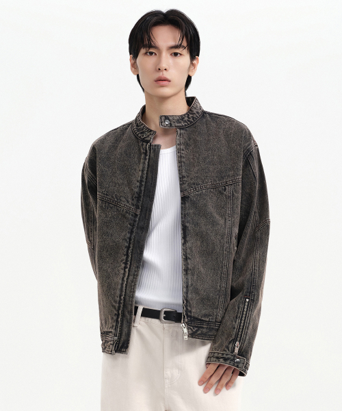 Stone Washed джинсы Racer куртка [WASHED GREY]