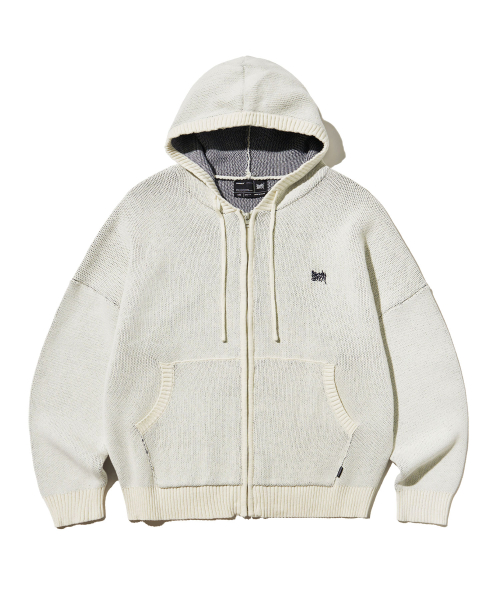 TAG KNIT HOOD ZIP UP - IVORY