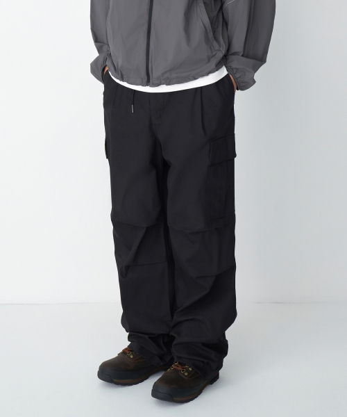 COTTON PARACHUTE BANDING CARGO PANTS [BLACK]