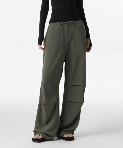 WOMENS LINEN LIKE PARACHUTE PANTS [KHAKI GREY]