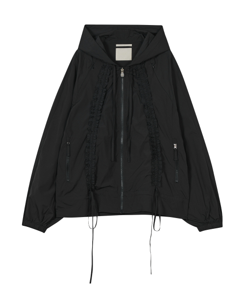 Ruffled Raglan Zip Hoodie [черный]