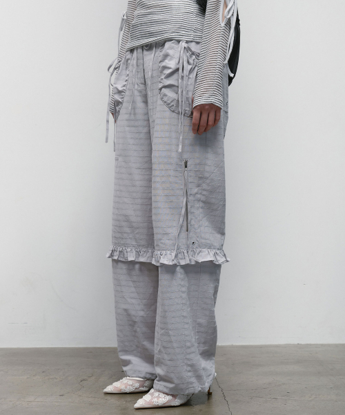 ◆typeservice◆ Textured Ruffled Comfy Pants Gray OSTB07GYF 타입서비스(TYPESERVICE) Textured Ruffled Comfy Pants [Gray