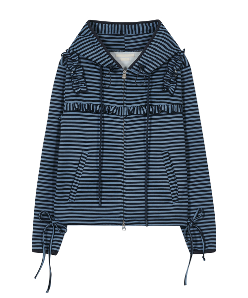 Ruffled полоса Zip Hoodie [синий]