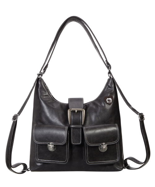 BETTYBOOP Pocket Stitch Leather Shoulder Bag_Black