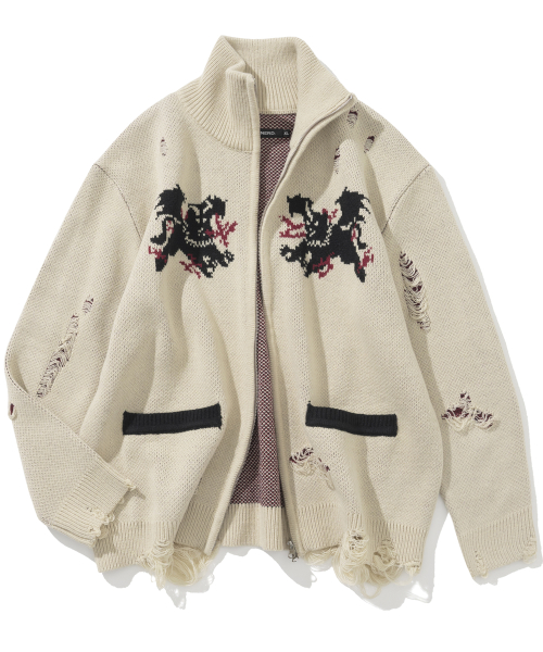 Flying Horn Destoryed трикотаж Zip Up - бежевый