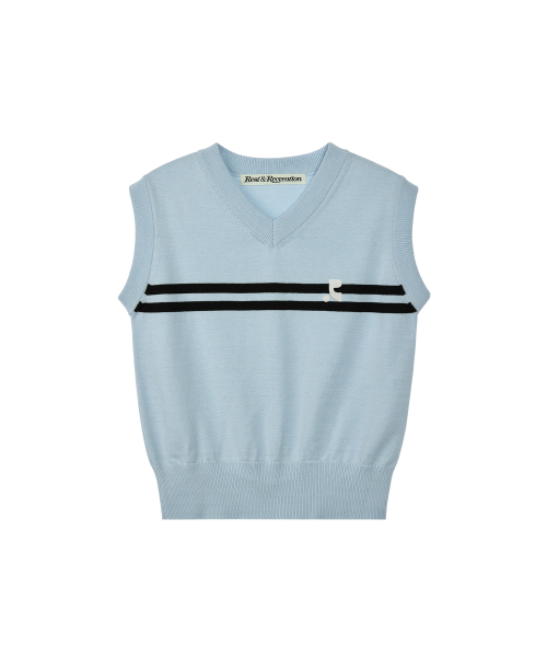 DOUBLE LINE KNIT VEST - SKY BLUE