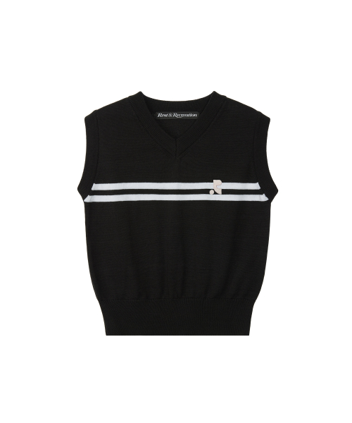 DOUBLE LINE KNIT VEST - BLACK