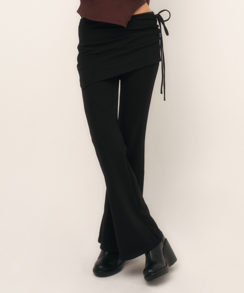 C LAYERED SKIRT PANTS_BLACK