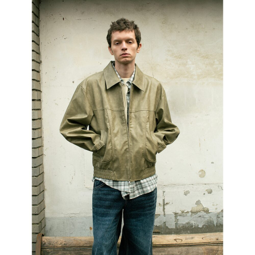 (UNISEX) Куртка из экокожи с ручной росписью olive