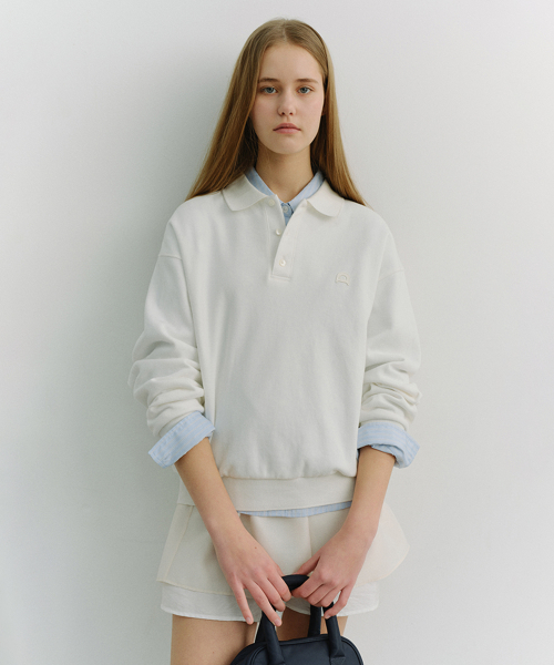 UNISEX LEATHER LOGO COLLARED T-SHIRT_UDTS6A110_WHITE