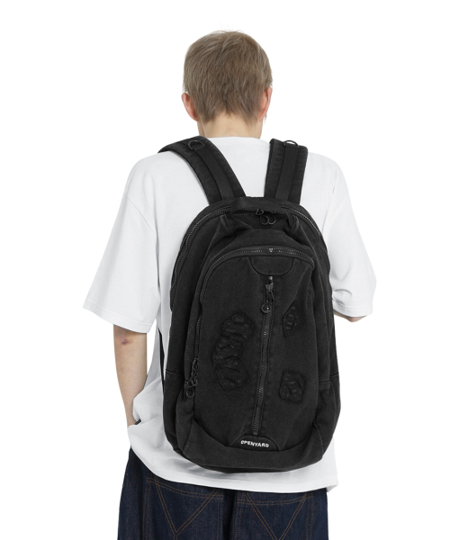 ★OY★WASHED ZIP BACKPACK - BLACK★正規品/韓国直送料込/人気 CIE リュック バッグ シー VARIOUS 2WAY BACKPACK L メンズ