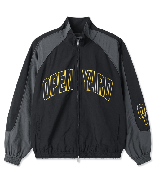 EMBROIDERED LOGO NYLON TRACK TOP - BLACK