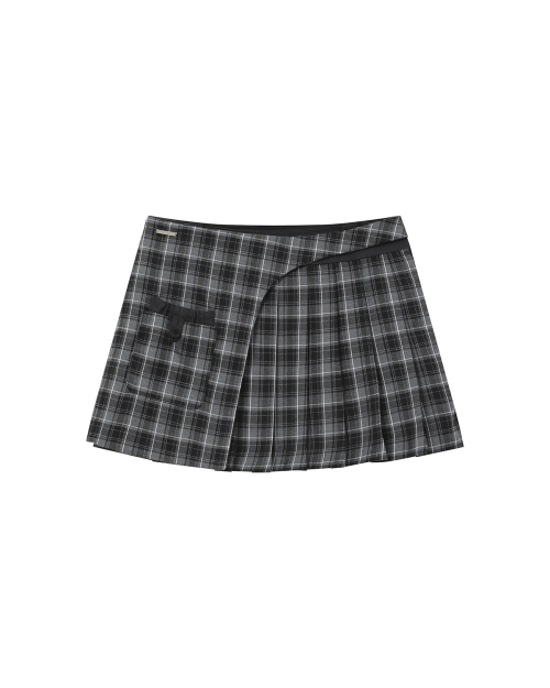 Pocket layered check skirt CHARCOAL