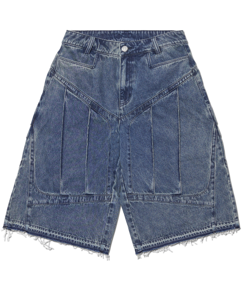 노매뉴얼(NOMANUAL) SHIELD DENIM BERMUDA PANTS - WASHED NAVY