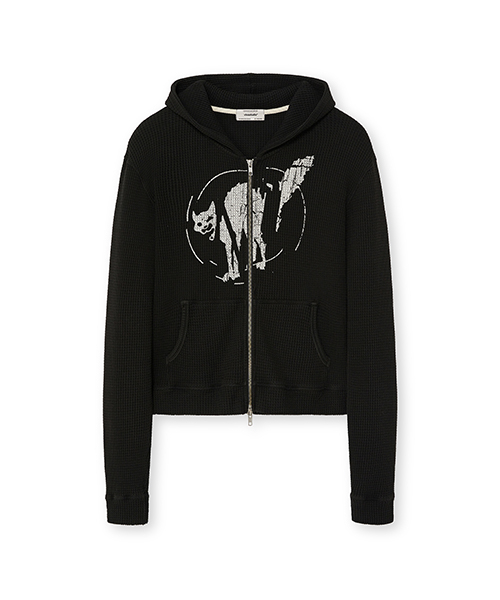чёрный CAT WAFFLE ZIP-UP HOODIE [BLACK]