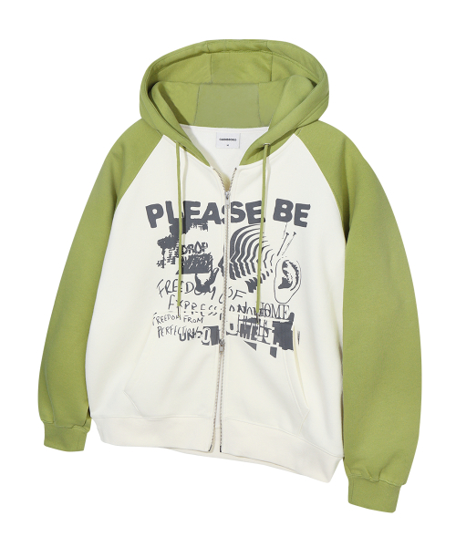 Худи на молнии Freedom с рукавом реглан_Cream/Olive Green