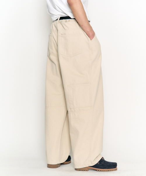 Широкие хлопковые брюки с защипами и карманами Beige