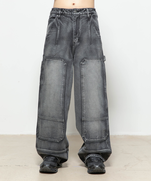 비긴202() 더블니 데님 팬츠 [워시드 블랙] 상품 이미지