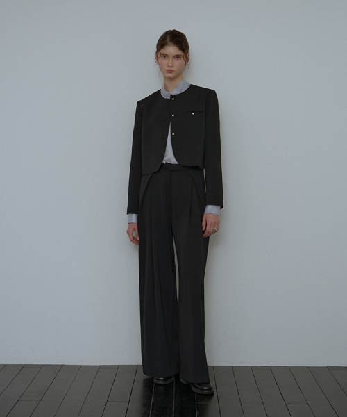 Silky Belt Wide Slacks [Black]