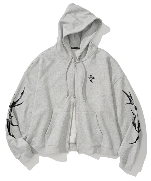 韓国発!【NOT4NERD】Dagger Tribal Logo Hood Zip Up 낫포너드(NOT4NERD) Dagger Tribal Logo Hood Zip Up - Grey