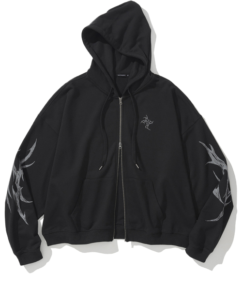 韓国発!【NOT4NERD】Dagger Tribal Logo Hood Zip Up 낫포너드(NOT4NERD) Dagger Tribal Logo Hood Zip Up - Grey