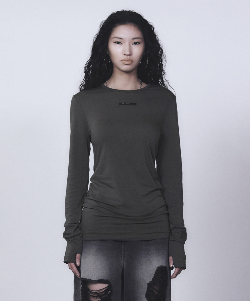 【TREEMINGBIRD】韓国人気★Mesh Finger Hole Long Sleeves 트리밍버드(TREEMINGBIRD) Basic Label Finger Hole Long