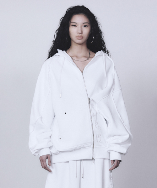 Zipper Finishing Sweat Hoodie Zip-up [ White ]