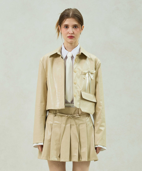 MOLLY LEATHER CROP JACKET / BEIGE