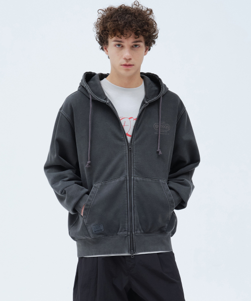 PIGMENT DYE HOOD ZIP-UP (CHARCOAL)