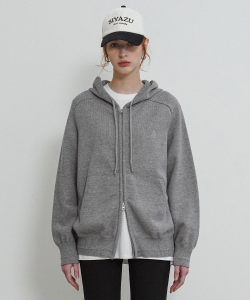 Свободный вязаный худи на молнии SIKN2135_Melange gray
