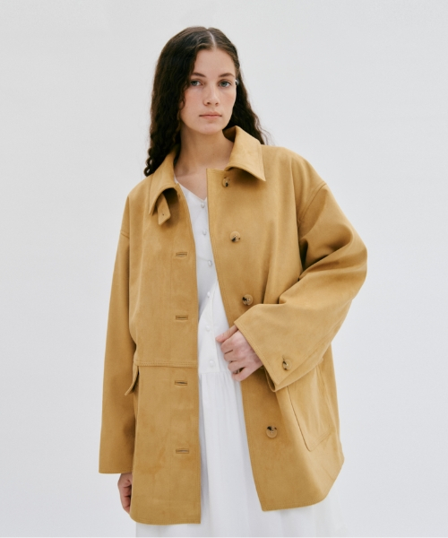 Замшевая однобортная куртка с карманами (Yellow Beige)
