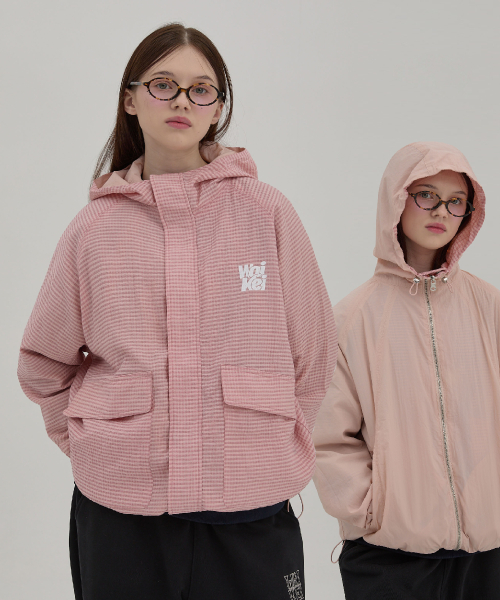 Двусторонний ветровка в клетку Pink