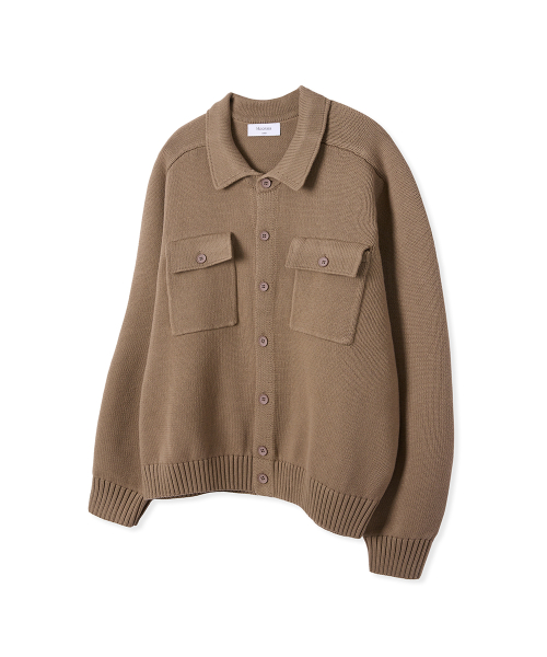 Cotton Trucker Knit Cardigan [Beige]