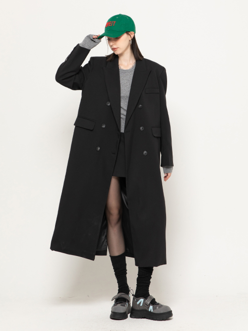 Оверсайз двубортный длинный жакет Black