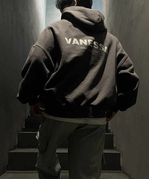 Плотное винтажное худи VANESSA с принтом (820г) - Charcoal