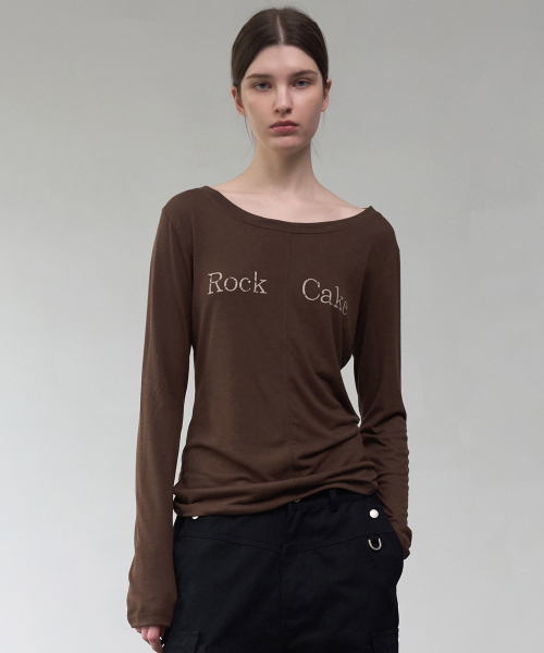 Front Slit Long Sleeve Top - Brown