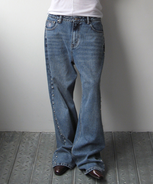 Studded Line Point Jeans - Blue
