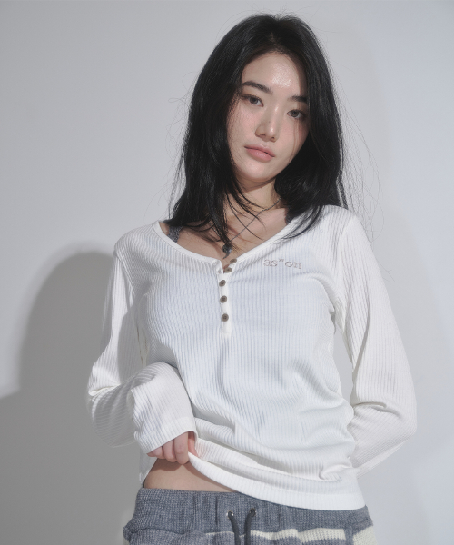 WISH RIBBED BUTTON TEE / IVORY