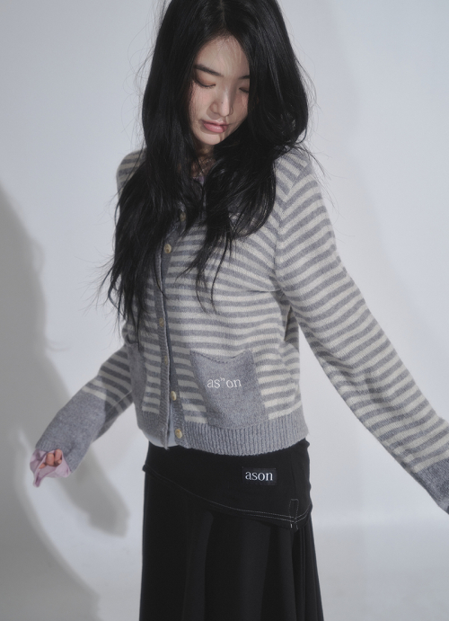 NUT POCKET CARDIGAN / STRIPE GRAY