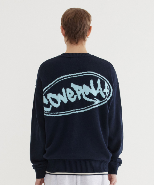 Вязаный свитер с граффити Crewneck Dark Navy